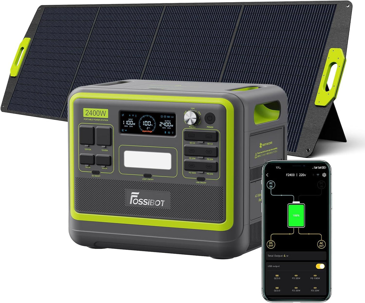 FOSSIBOT Powerstation 2400 W AC Ausgängen (4800 W Peak) F2400, 2048 Wh, 640000 mAh, 0–40 °C, 10–40 °C, 7 l, 1 W, Bluetooth, WLAN, APP-Steuerung