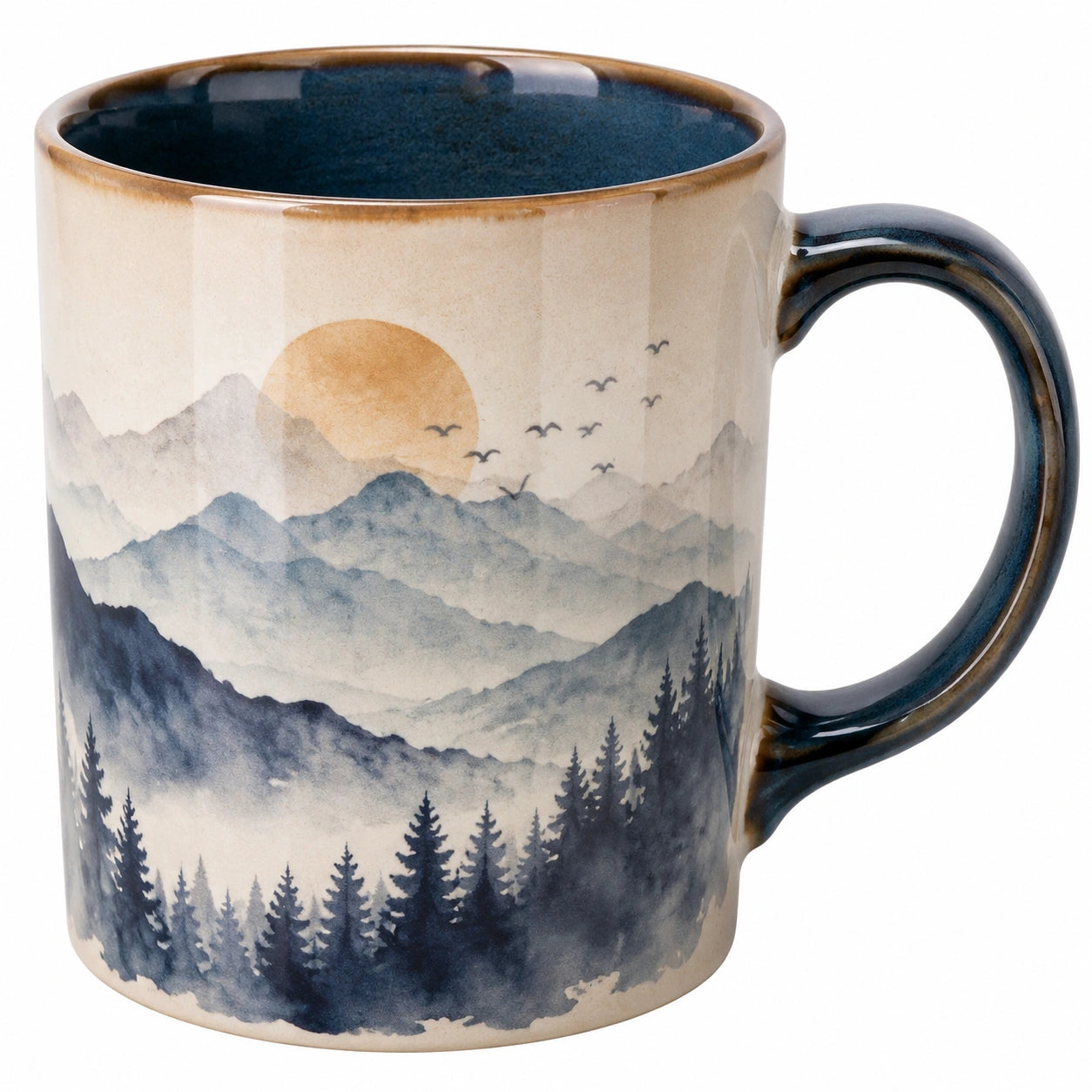 Keramikbecher mit Landschaftsmuster 350ml Blau/Braun