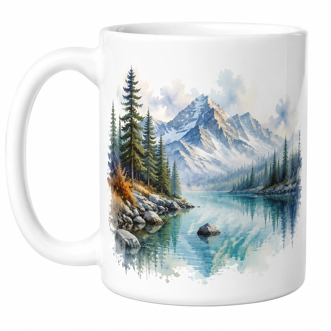 Keramiktasse mit Berglandschaft, 350ml, Weiß