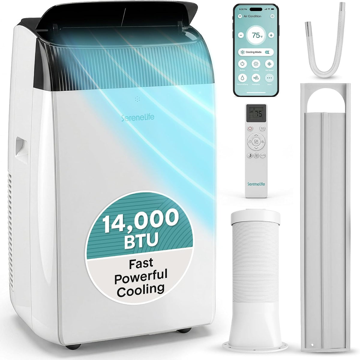 SereneLife 14,000 BTU mobile Klimaanlage with Dehumidifier & Fan, App