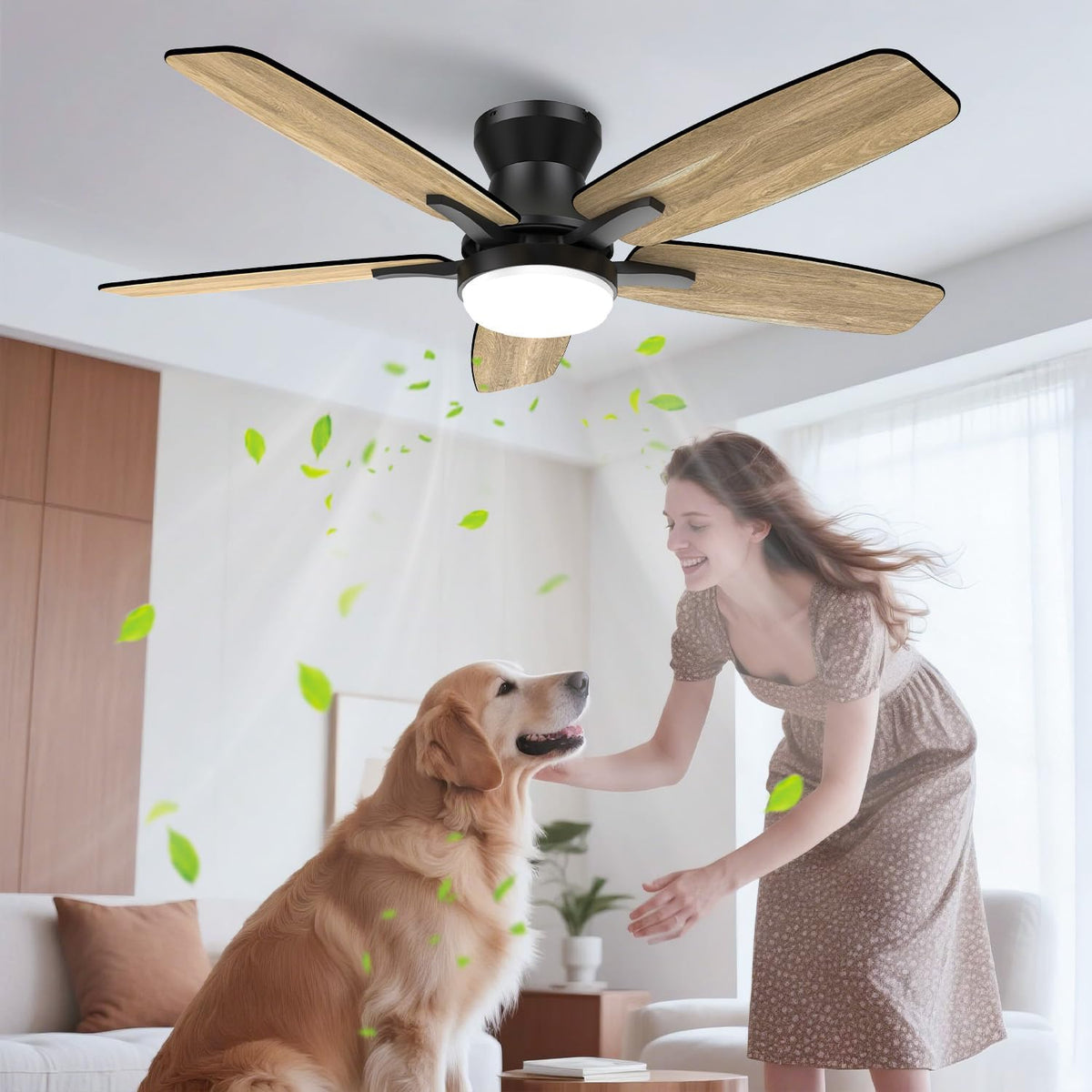 Airwit 106 cm Deckenventilator mit Beleuchtung und Fernbedienung, LED-Lampe, Schlafzimmer, 20 dB, 18 W, Schwarz