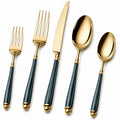 Elegantes Besteckset Gold mit schwarzem Griff - Hochglanzpoliert