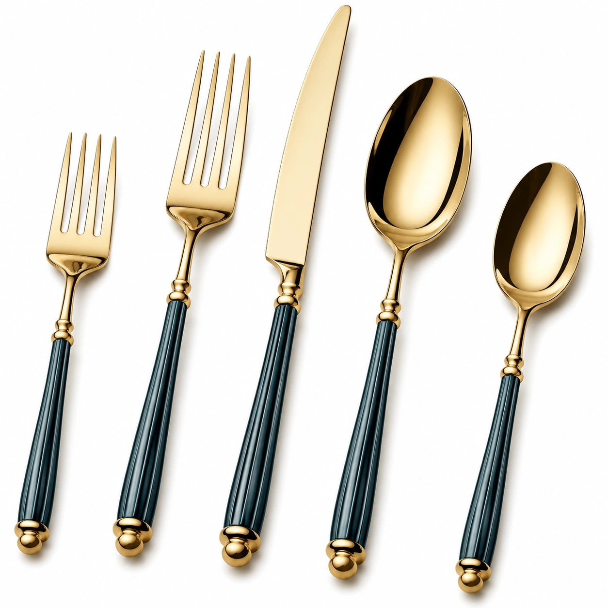 Elegantes Besteckset Gold mit schwarzem Griff - Hochglanzpoliert