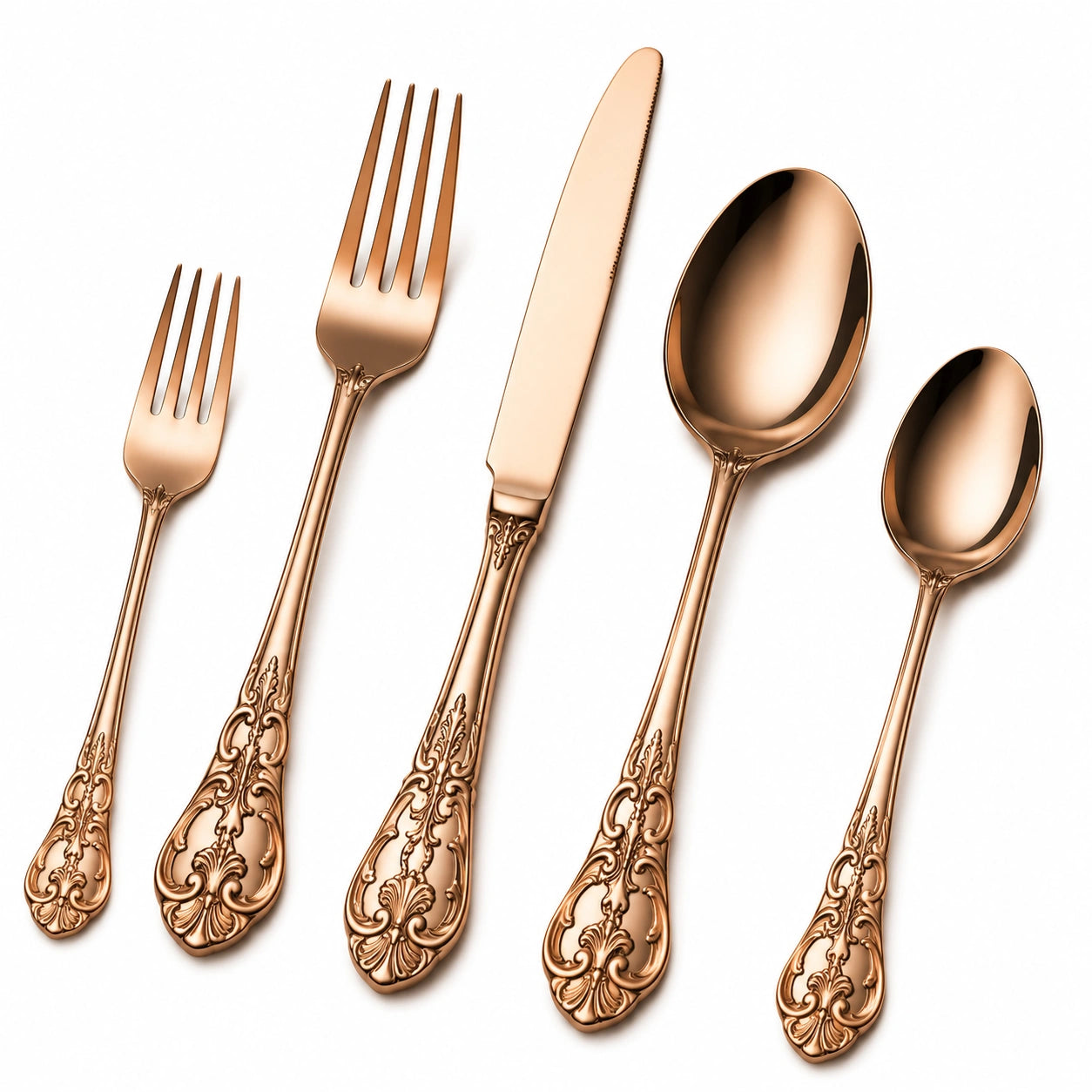 Elegantes Besteckset aus Kupfer mit Ornamenten - 5-teilig