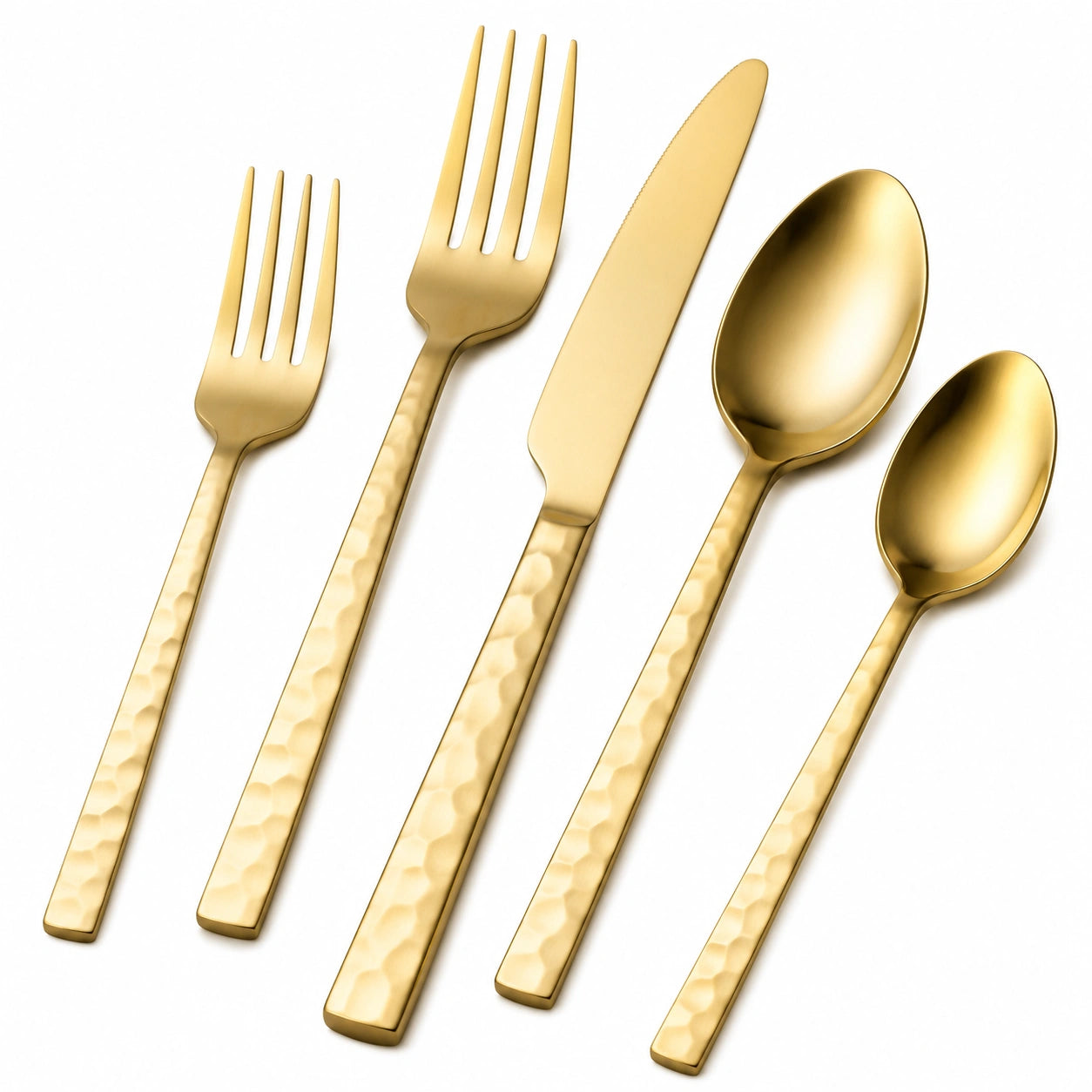 Goldenes Hammered Besteckset 5-teilig