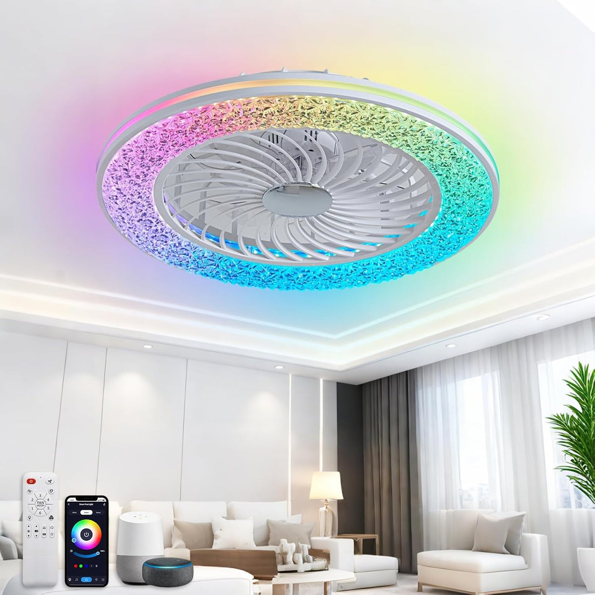 TRUYOK Smarte Deckenventilator mit Beleuchtung, 28 dB, 50 CM, Fernbedienung, App-Steuerung, App-/WLAN-Steuerung, Timer, dimmbares Licht, Kompatibel