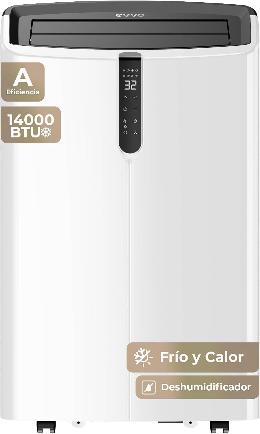EVVO Clima Silent Tragbare Klimaanlage bis zu 14000 BTU mit Wärmepumpe, Heizung, Luftentfeuchter, Schlafzimmer