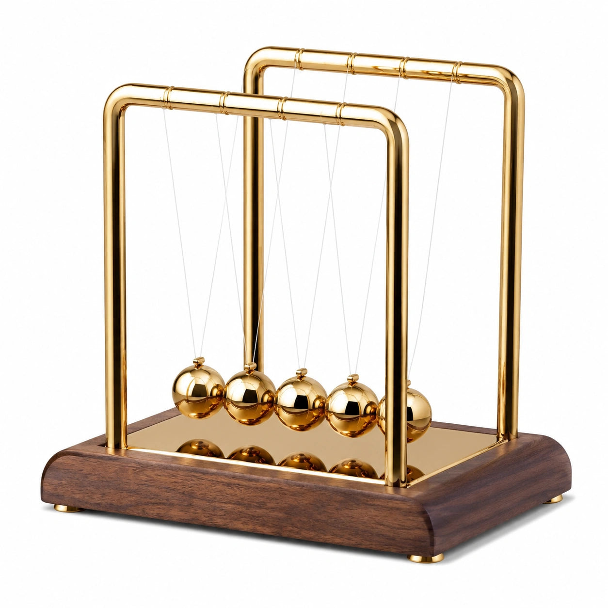 Newton Pendel Edelstahl Kugeln Gold Holzsockel