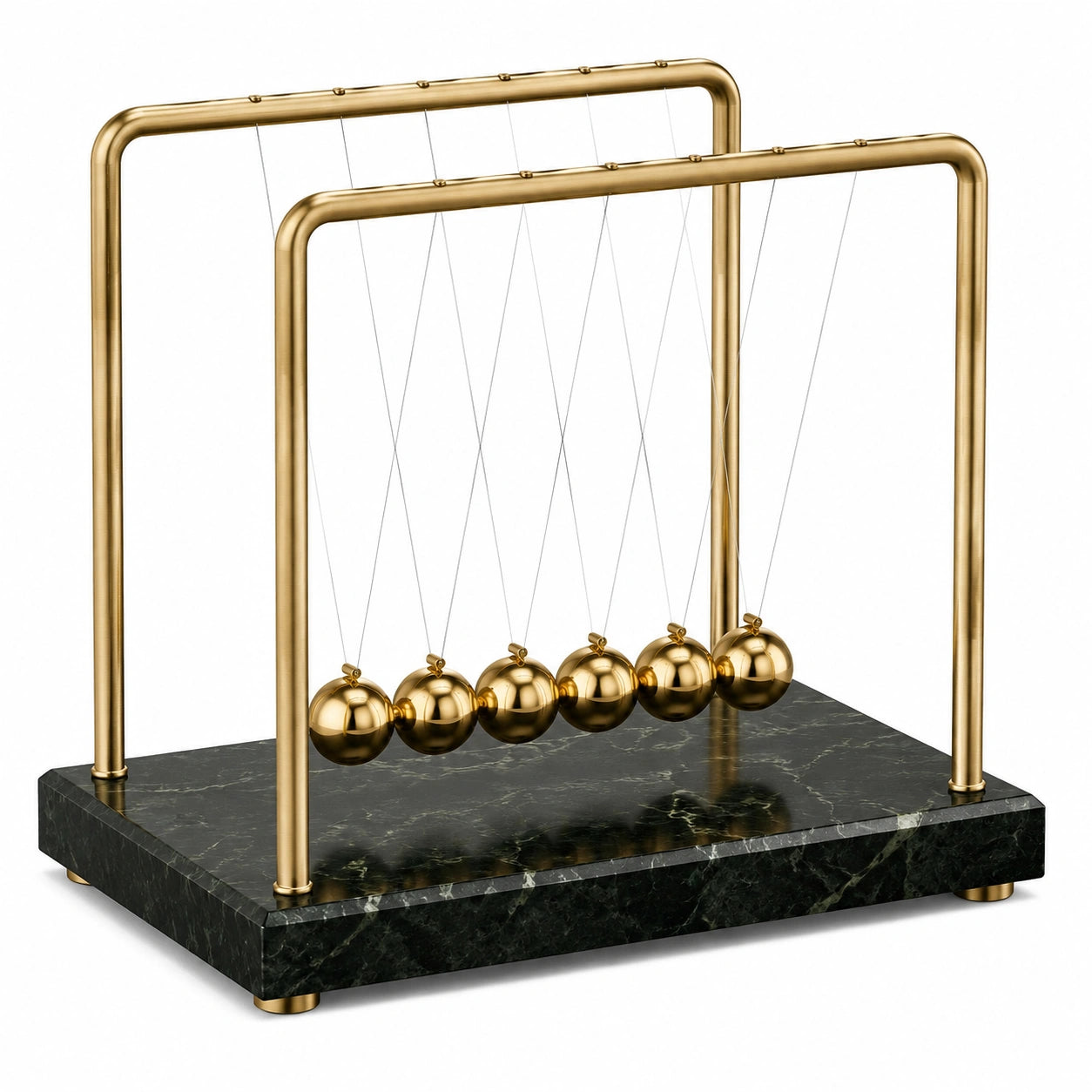 Goldenes Newton-Pendel mit Marmor-Basis, 6 Kugeln