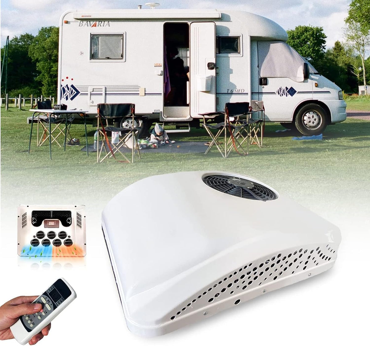 AYUE Klimaanlage 2 in 1 DC RV Dachklimaanlage RV mit Kühlung und Heizung Elektrische, Parkklimaanlage, 2300 W, 1000 W, 160 mm, 300 mm, 170 mm, 12 V