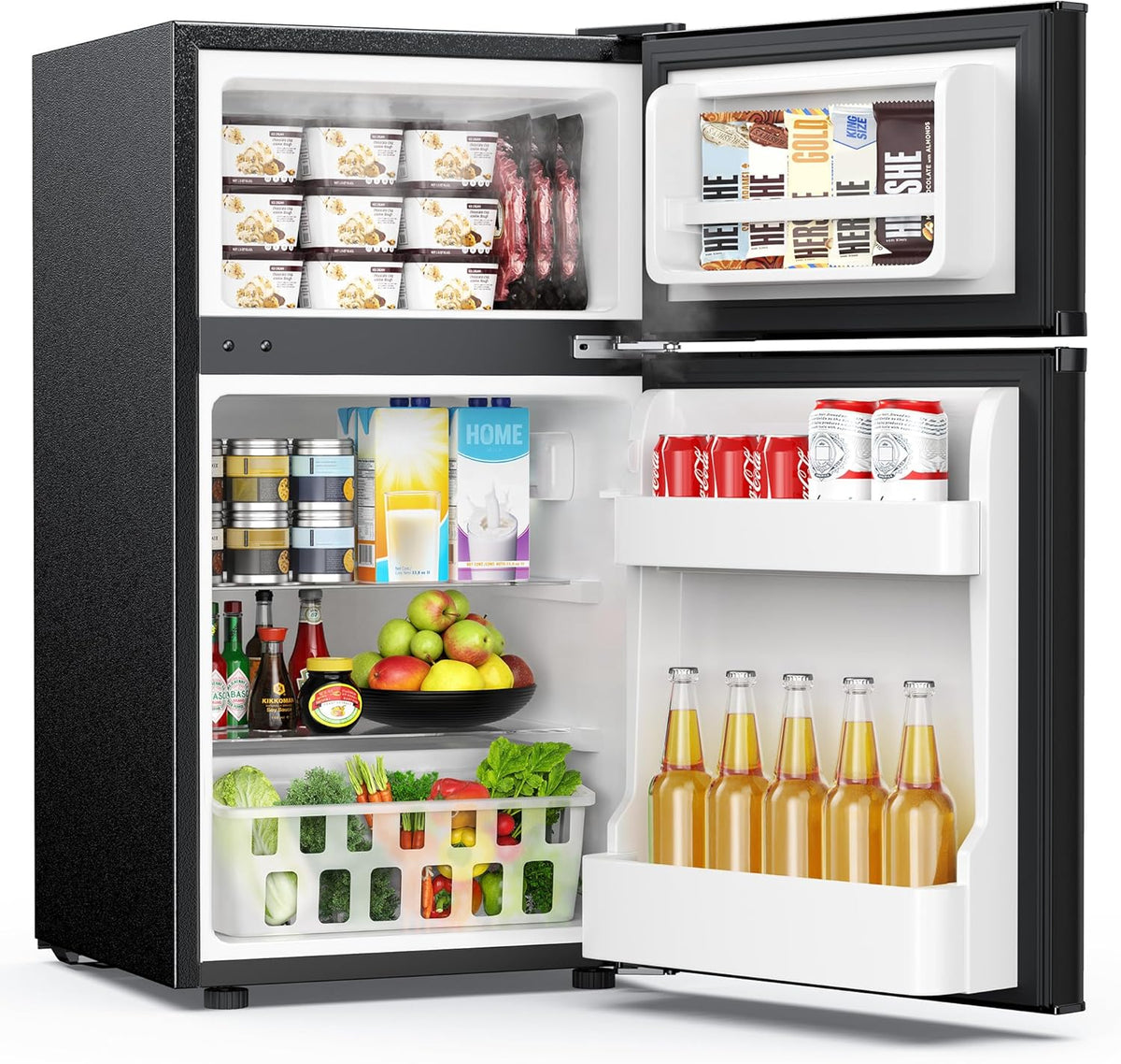 EUHOMY Mini Fridge with Freezer, LED
