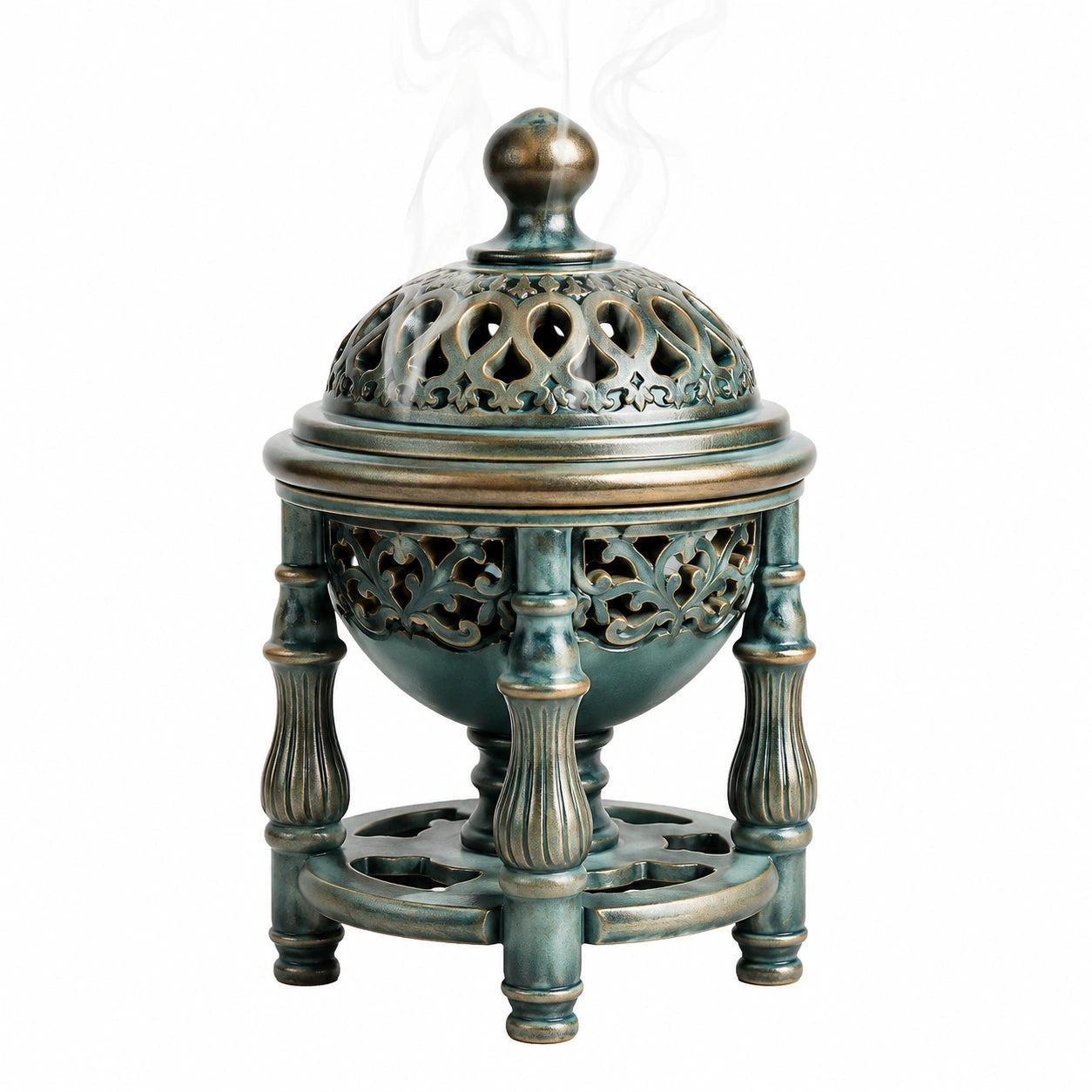 Räuchergefäß in Bronze-Grün mit Floralem Muster