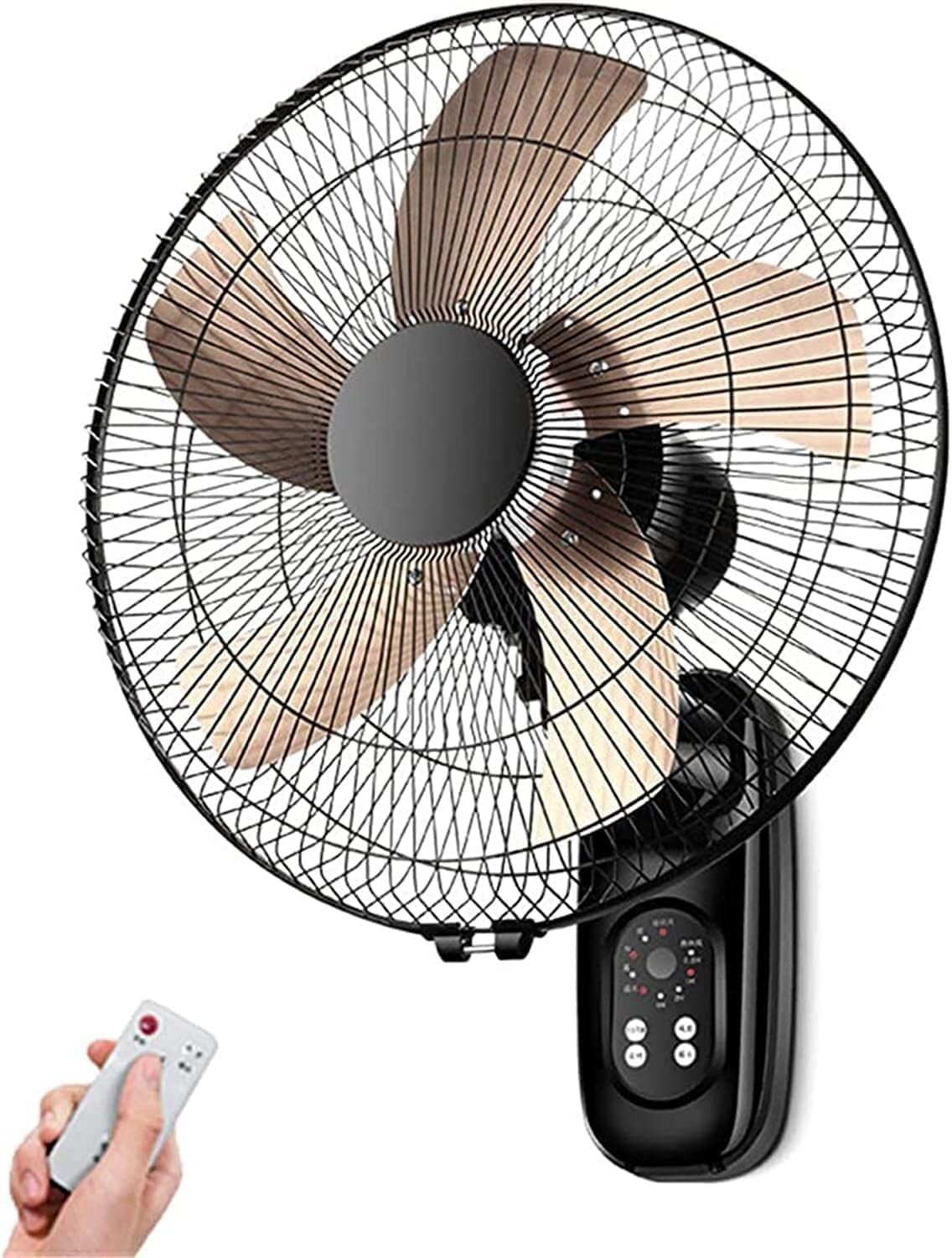 JKJZSALJ Wandventilator, maximal 40 dB, Fernbedienung, Schwarz/Holz, Hochleistungs-Oszillationsventilator Für Industrieanwendungen, Geräuscharm