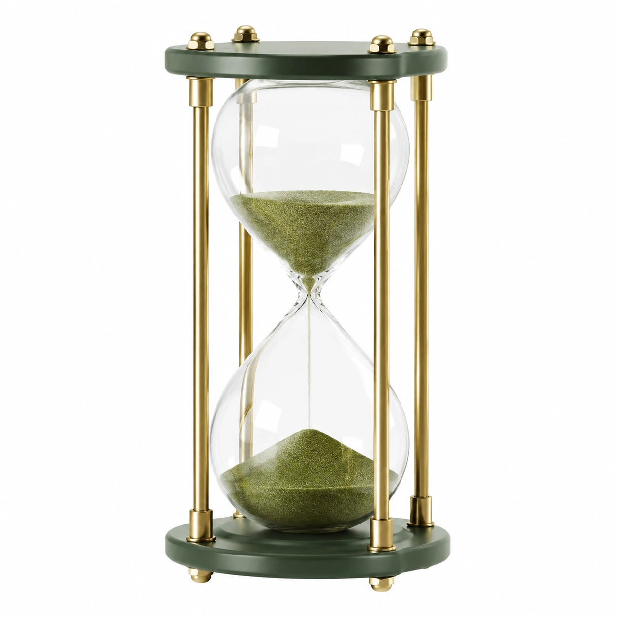 Sanduhr mit grünem Sand und Metallrahmen, 60 Minuten
