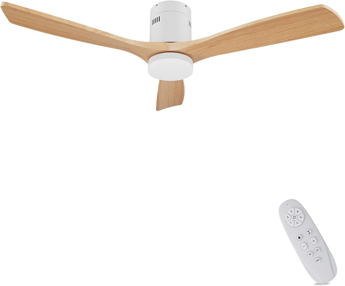 AUTODAY Holz Deckenventilator mit Beleuchtung, 6 Geschwindigkeiten, 38 W, 24W, 132 cm, Fernbedienung, LED-Beleuchtung, Timer, Holz/Weiß