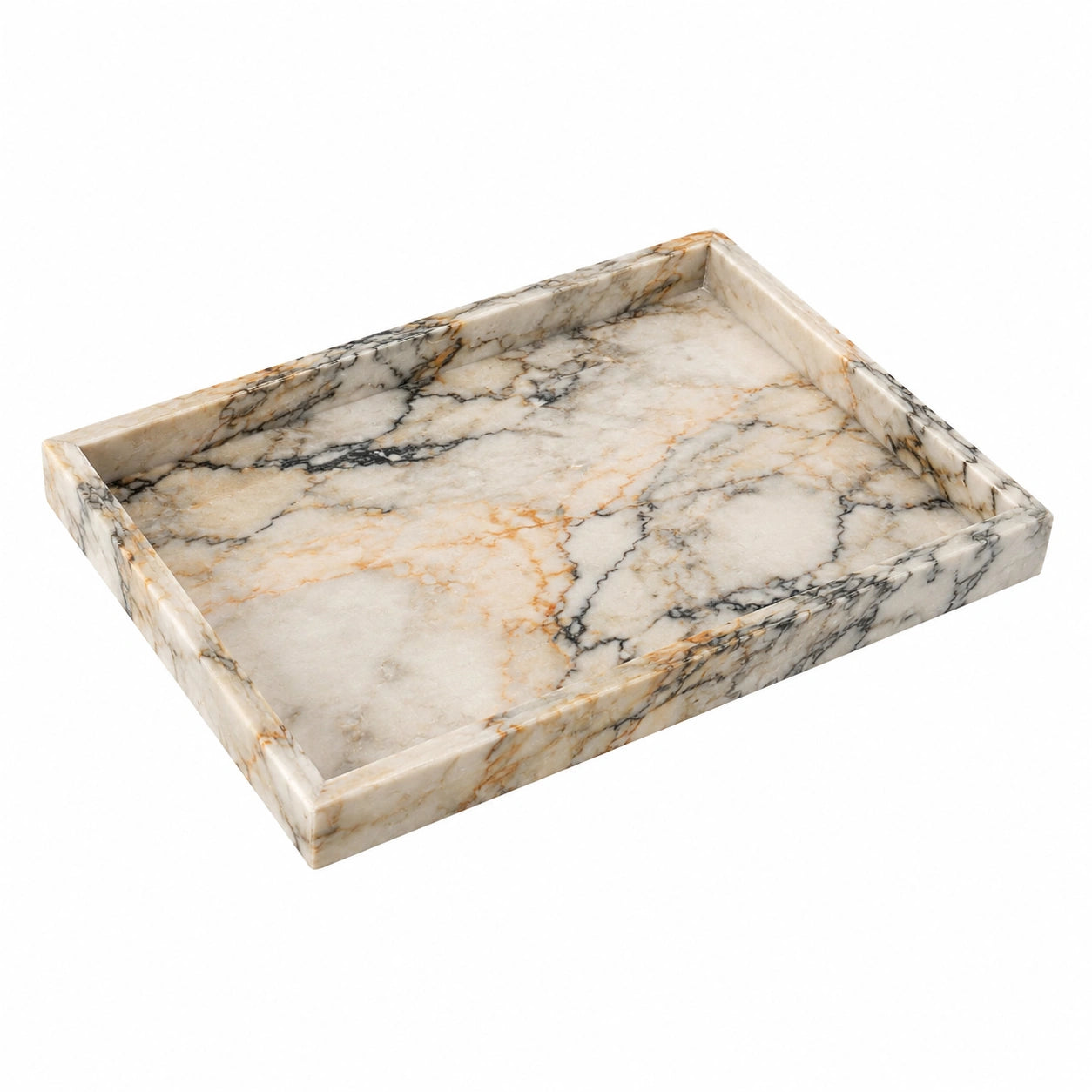 Rechteckiges Tablett aus Marmor in Creme/Schwarz - 30x20 cm