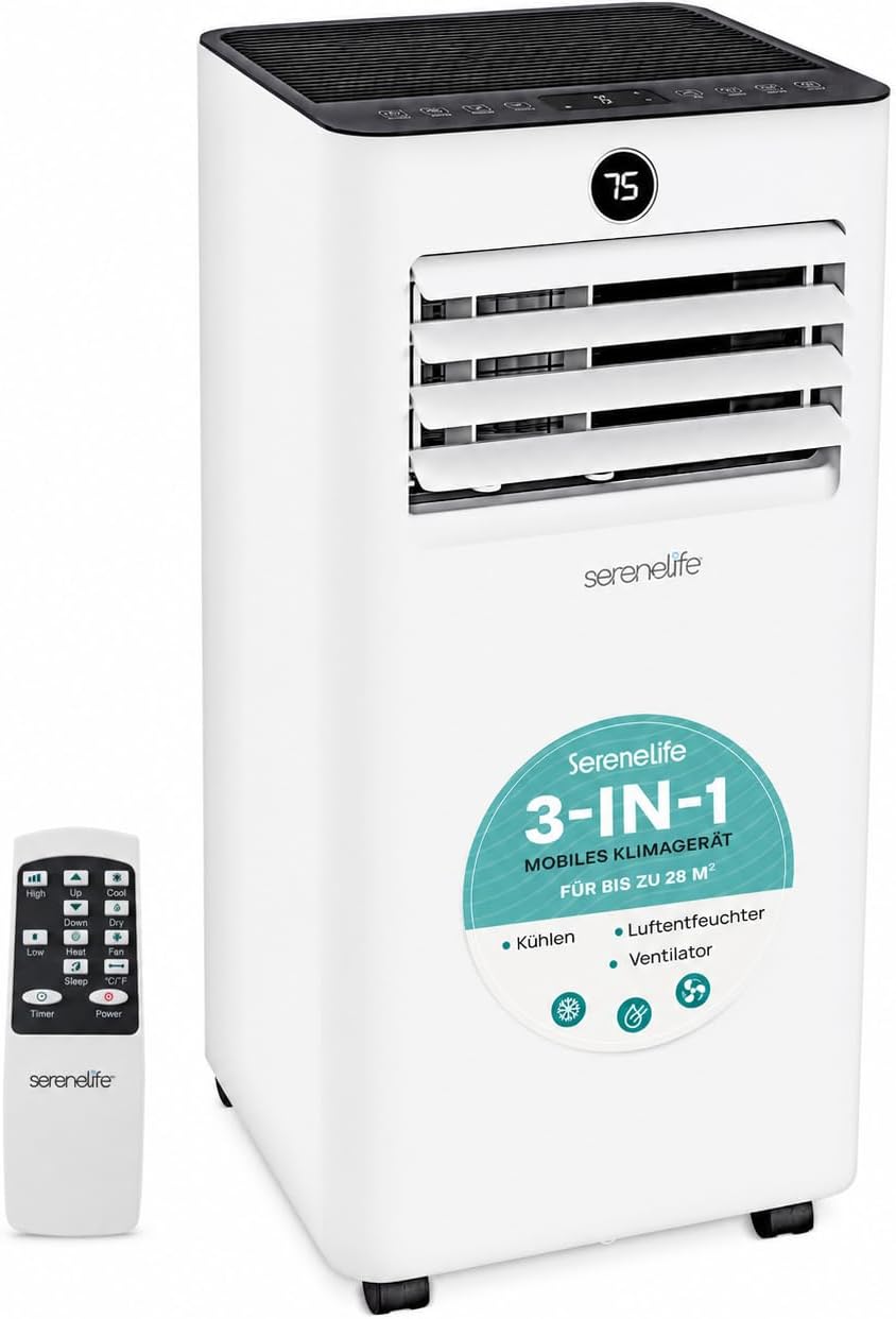 SereneLife Klimagerät Mobil 7000 BTU, Klimaanlage, Ventilator, Für zuhause, Schlafzimmer, 54 dB