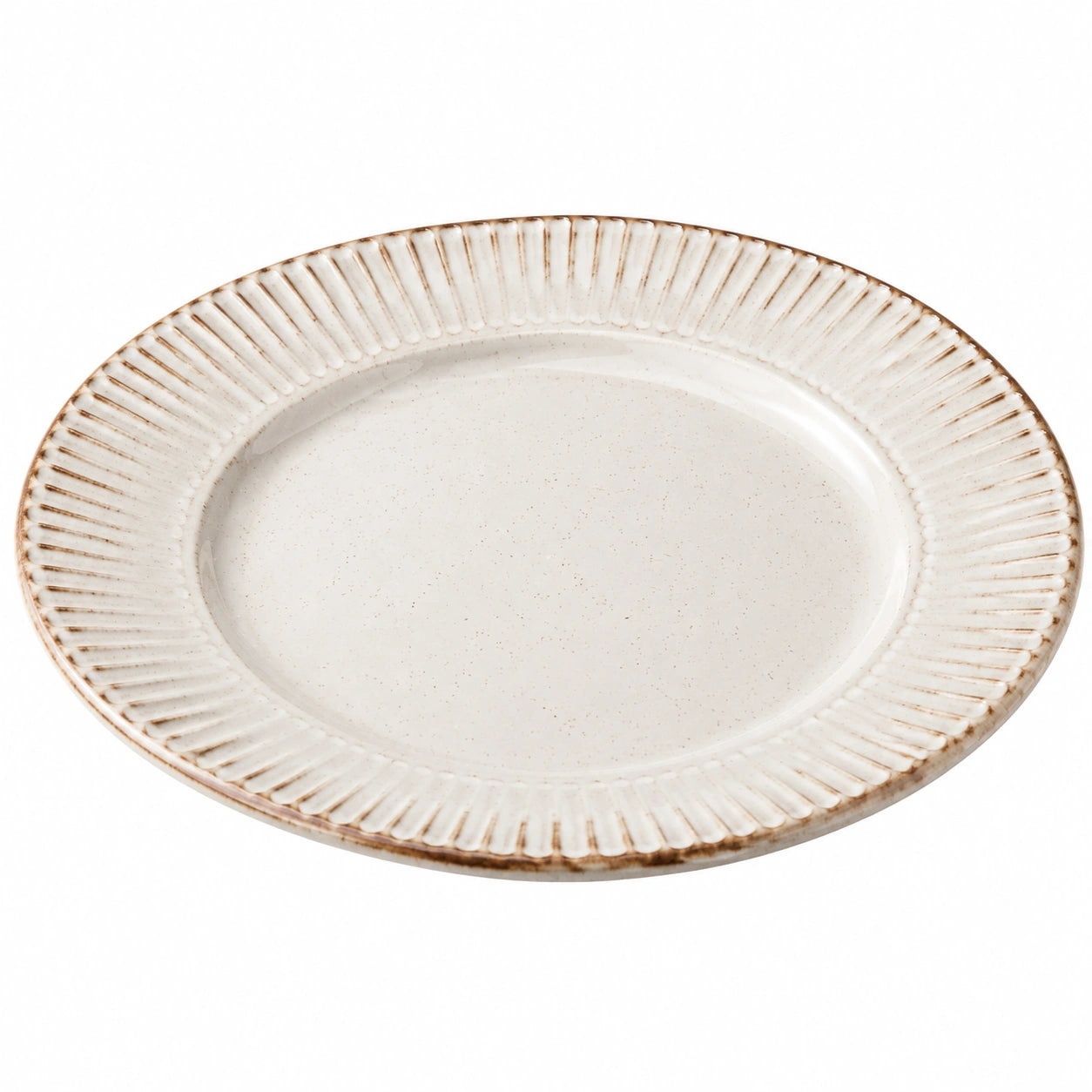 Keramikteller Rund 28 cm Creme mit Geriffeltem Rand