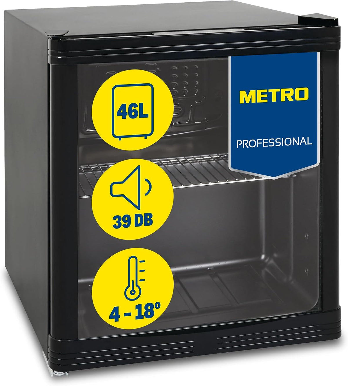 METRO Professional Mini-Kühlschrank GPC1046, Tisch, Praktisch, 51,5 cm, 46,9 cm, 4 °C, 18 °C, 8 kg, Glastür, Edelstahl
