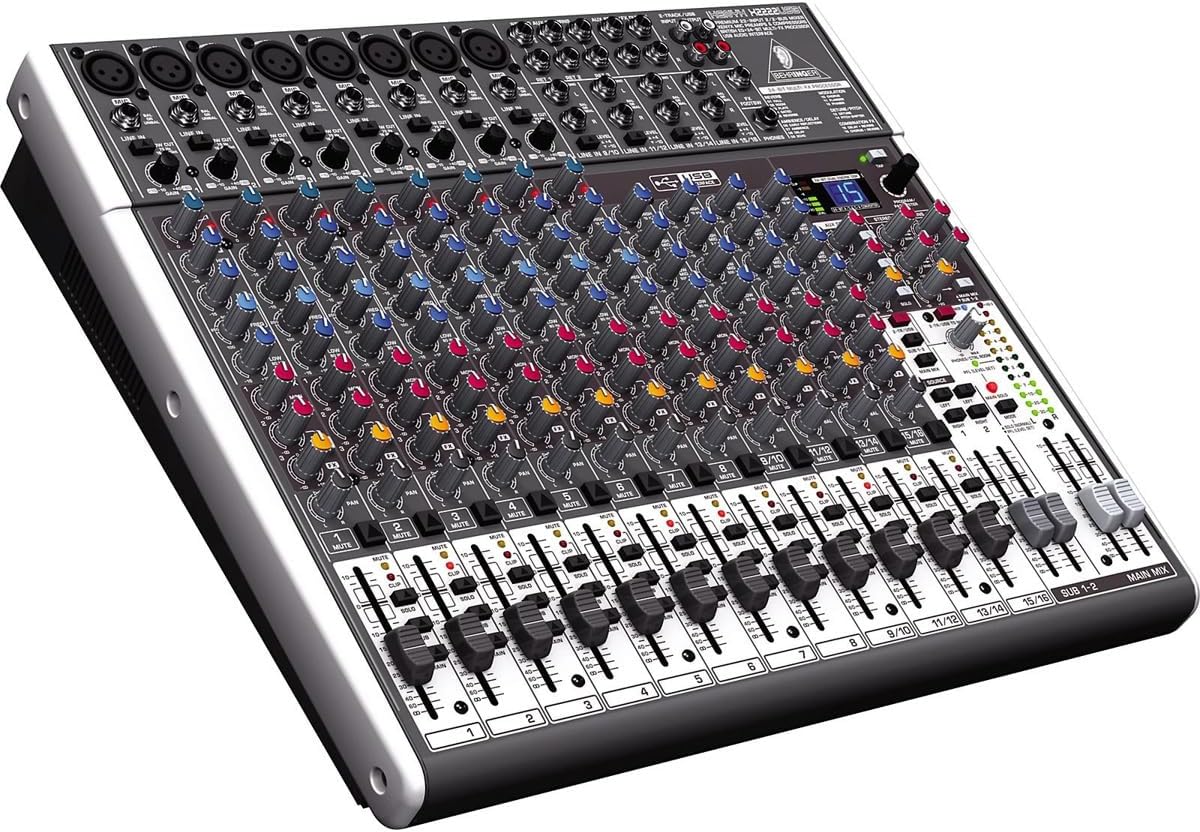Behringer X2222USB Premium 22-Input 2/2-Bus Mixer mit XENYX Mic Preamps und Compressors, 130 dB, LED
