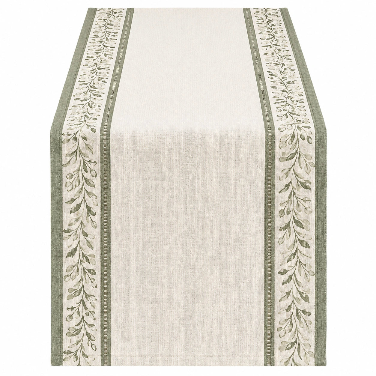 Tischläufer 100x33cm mit floralen Motiv in Beige/Grün