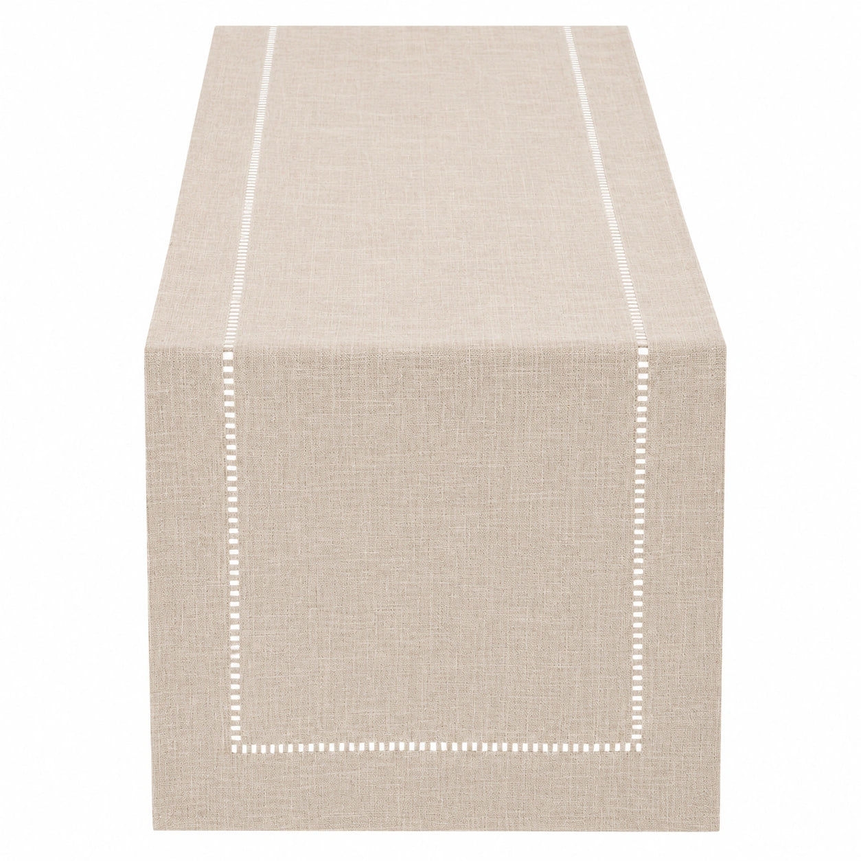 Tischläufer Leinenoptik Beige mit Stickerei, 180 x 40 cm