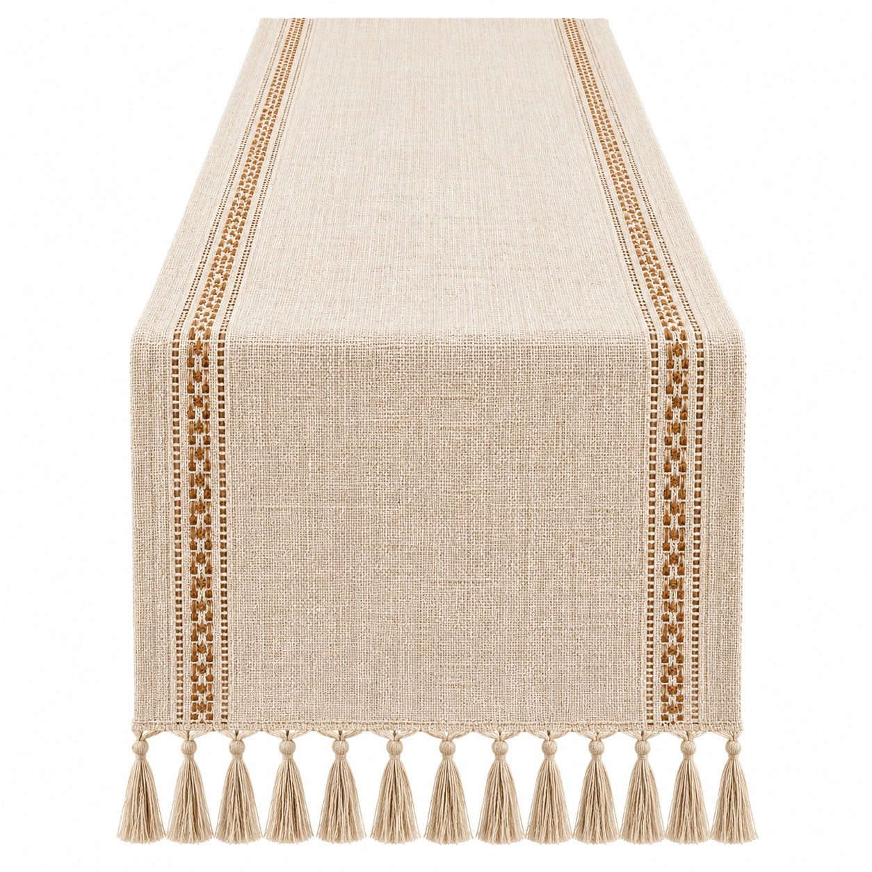 Tischläufer Beige mit Quasten 180x30 cm