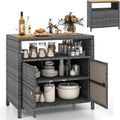 GYMAX Gartenschrank Rattan, 2-Türen-Schrank, Tisch, 45 kg, 86 cm