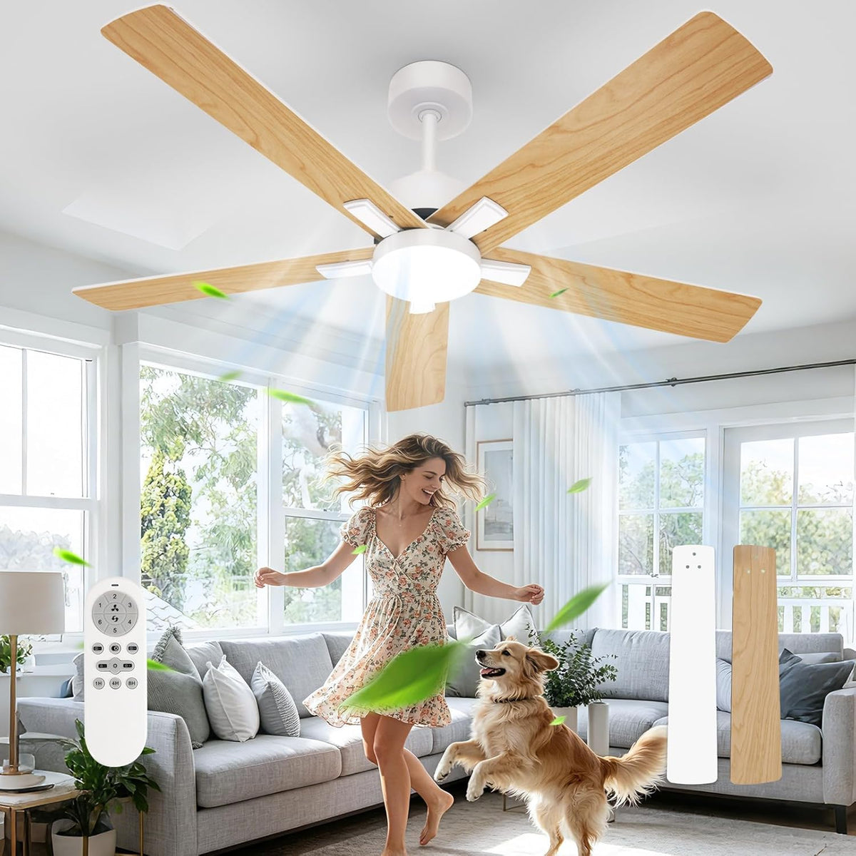 Comely Deckenventilator mit Beleuchtung, Deckenlampe, Schlafzimmer, 52 Zoll, 38,6 W