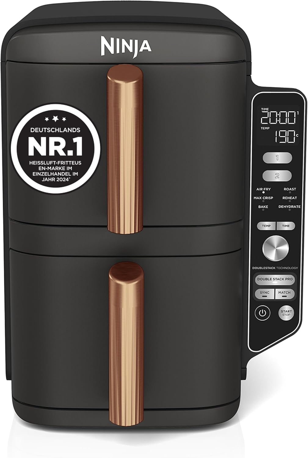 Ninja Double Stack XL Heißluftfritteuse, 9,5 l, 5 cm, 10,3 kg, Schwarz