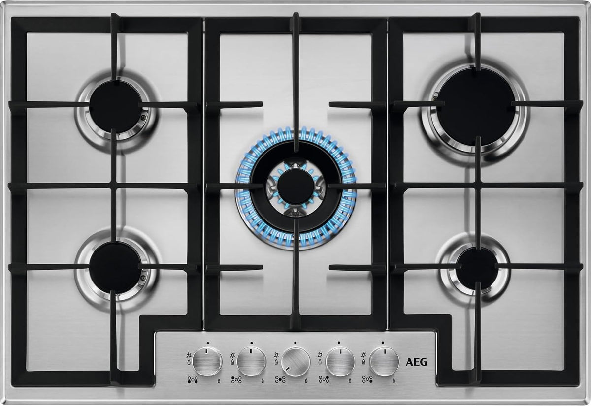 AEG HGB75400SM Slim Line Gaskochfeld, 4 Stunden, 75 cm, Edelstahl