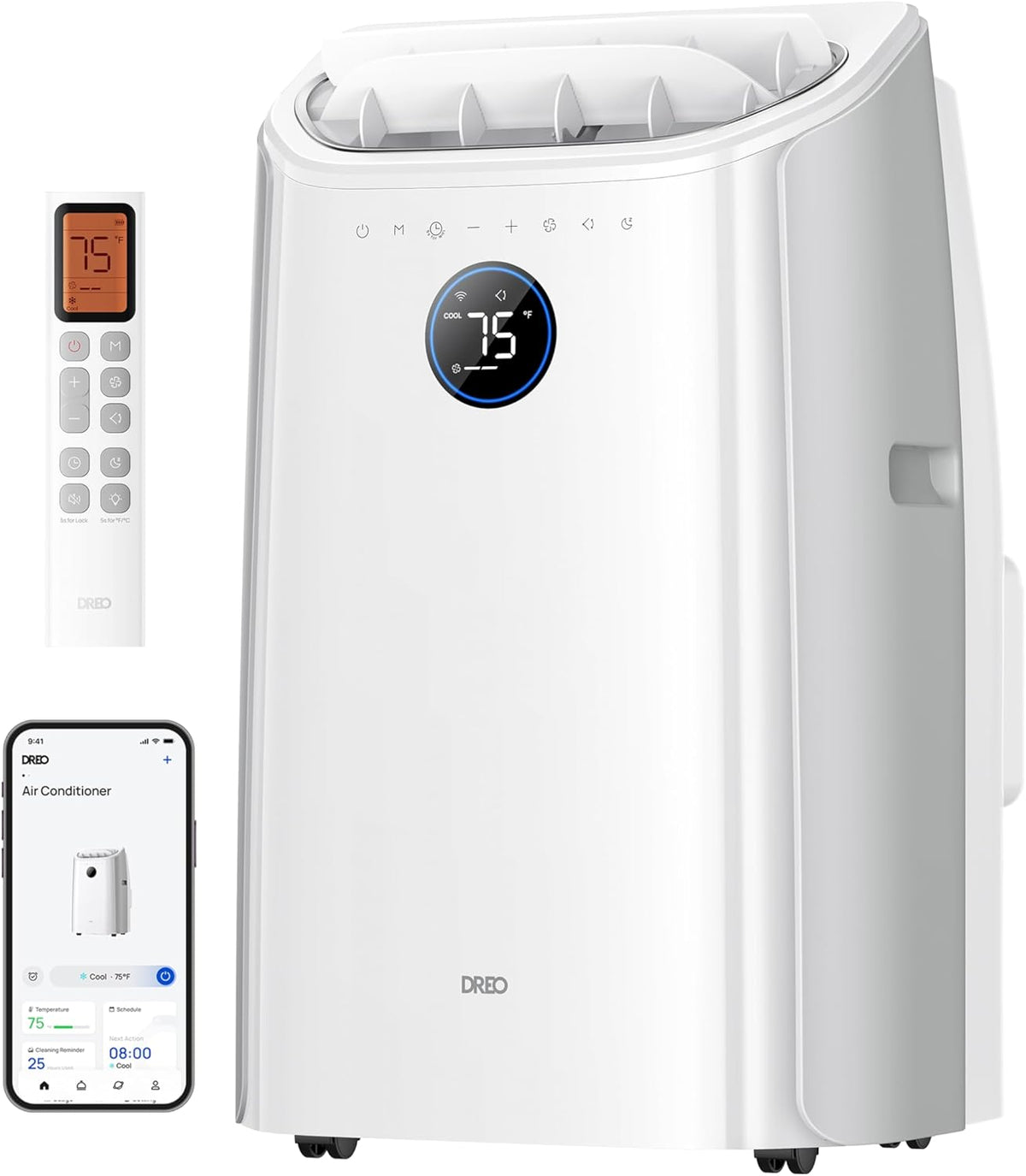 DREO 12000 BTU Mobiles Klimagerät (3-in-1 Kühlen/Ventilieren/Entfeuchten), Automatisch, Schlafzimmer, 4,9 m, 16–30 °C, 45 dB, 65 dB, 3,2 l