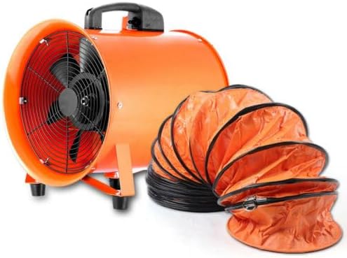 Queeucaer Tragbarer Industrieventilator Axial Gebläse, für Fabriken, Kellergeschosse, Getreidelager, wasserbeständig, Orange/Schwarz, Werften