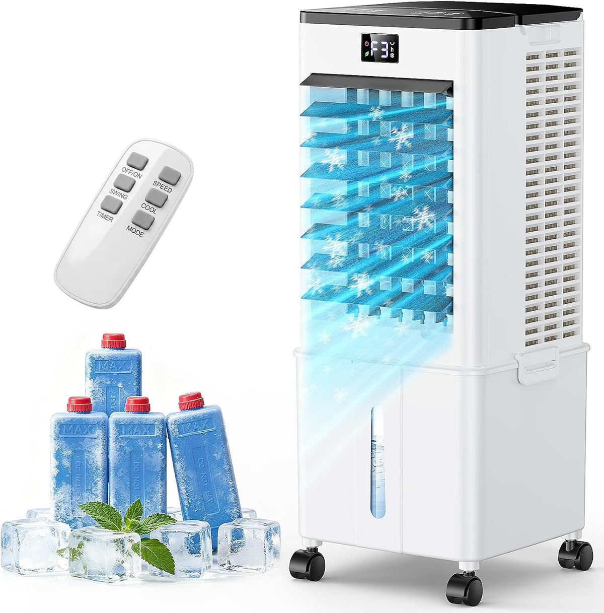 VectrDyna Mobiler Klimagerät 10L Mobile Klimaanlage, Timer 1–12h, 60°/120° Oszillation, Luftkühler mit Fernbedienung, Weiß/Schwarz, Verbessert