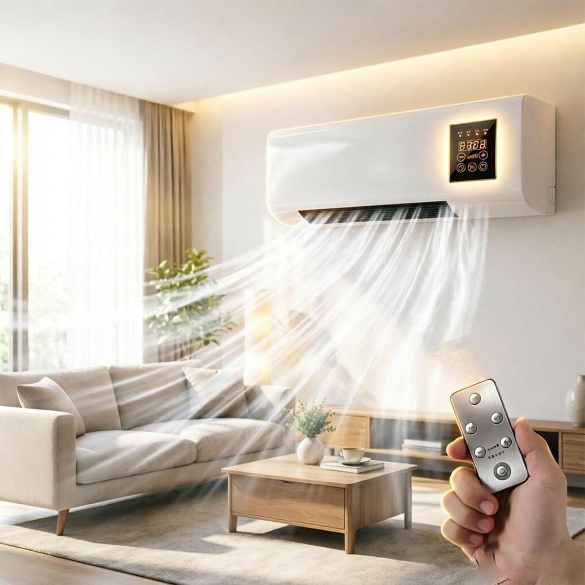 NTHFECG Tragbare Klimaanlage Kühlung Mobile Klimaanlage, für Kühlung und Heizung, Fernbedienung, Timer, platzsparend, ohne Bohren, Weiß/Silber