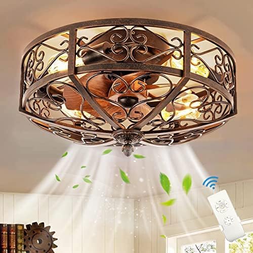 TRUYOK Retro Deckenventilator mit Beleuchtung, Fernbedienung, für Wohnzimmer Esszimmer Küche Lüfter Licht, Vor- und Rücklauf, Braun/Schwarz