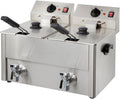 GastroHero Doppelfritteuse 2 × 10 l I Große Edelstahl-Fritteuse mit Ablasshahn, Elektro-Doppel-Fritteuse, Für Gastronomie, 60 °C, 190 °C, Thermostat