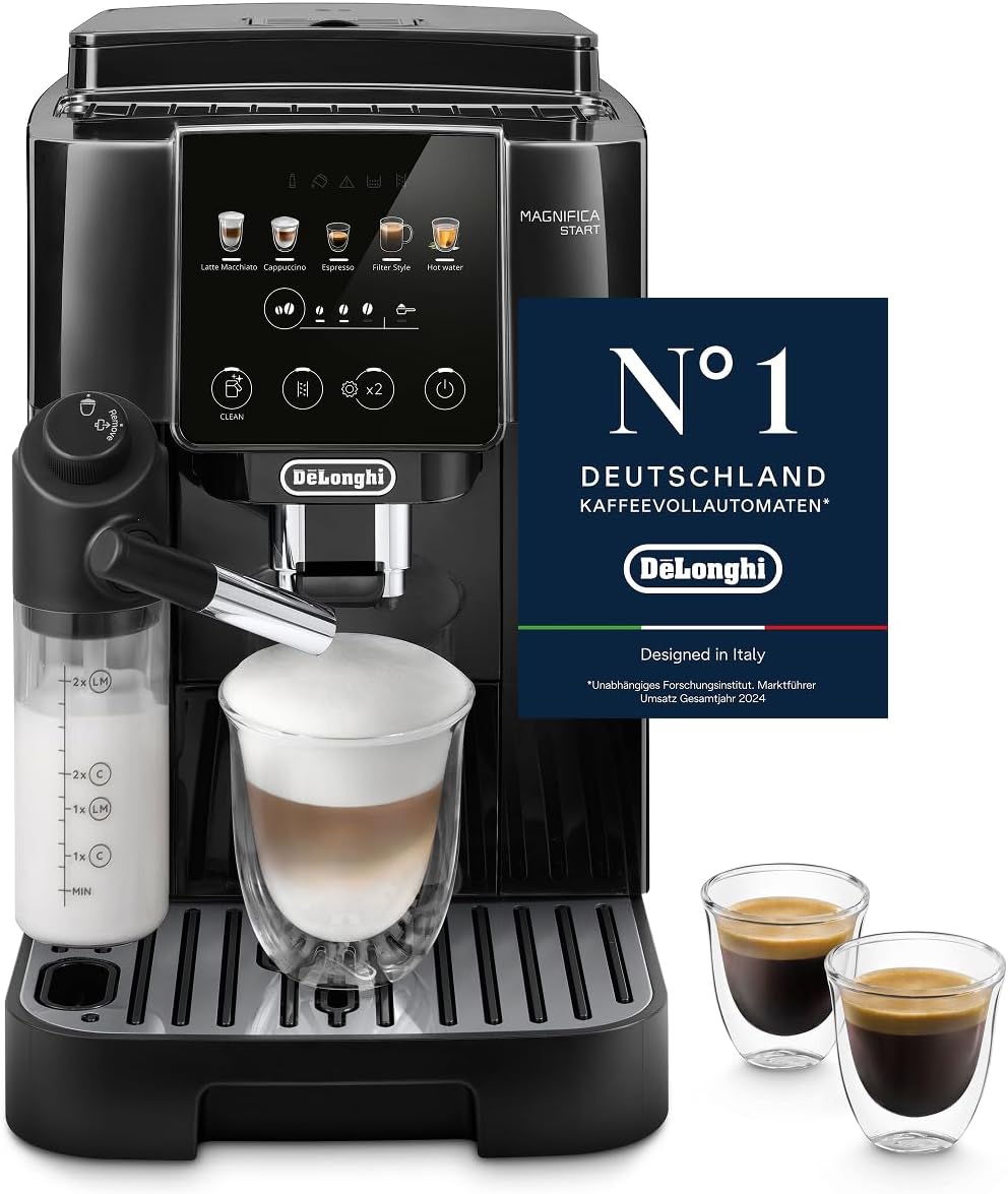 De'Longhi Magnifica Start ECAM222.91.B Kaffeevollautomat, 5 One-Touch-Getränke, LatteCrema Hot Milchsystem, Espresso/Cappuccino, Soft-Touch, Schwarz