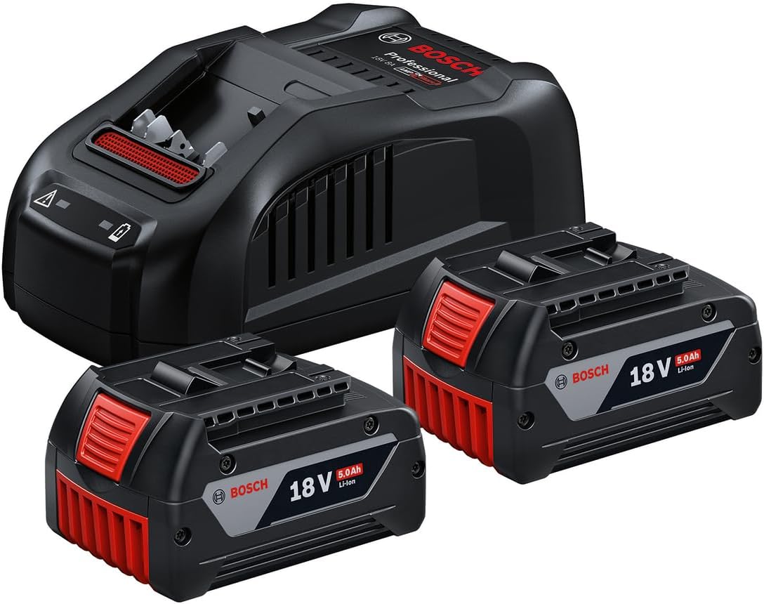 Bosch Professional 18 V System Akku Starter-Set: 2x GBA 18 V 5.0 Ah Akku +, 35 Minuten, 10 l, Schnellladegerät