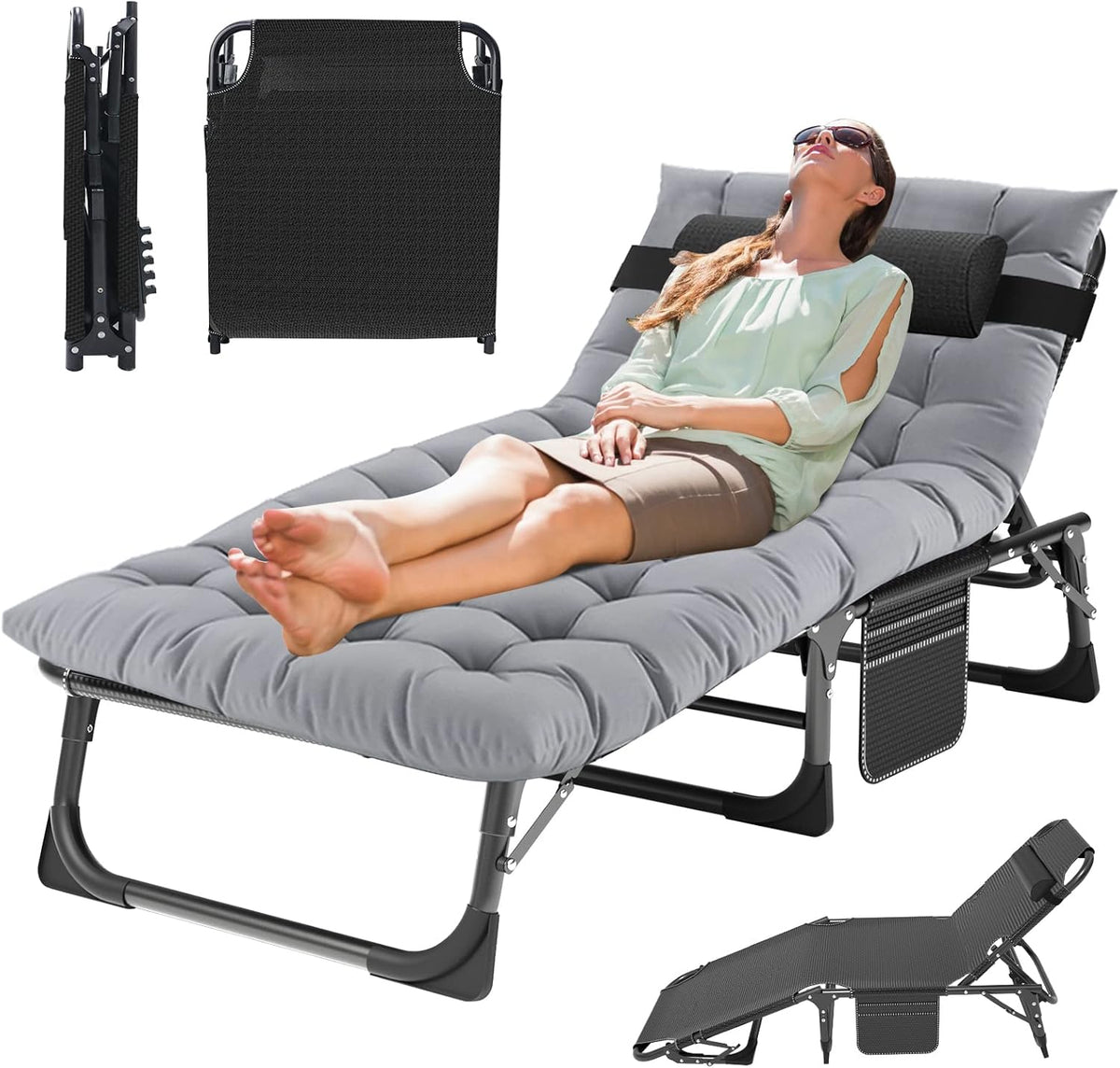 MOPHOTO Klappbarer Loungesessel 5-Position, Klappbett, Matratze, Camping