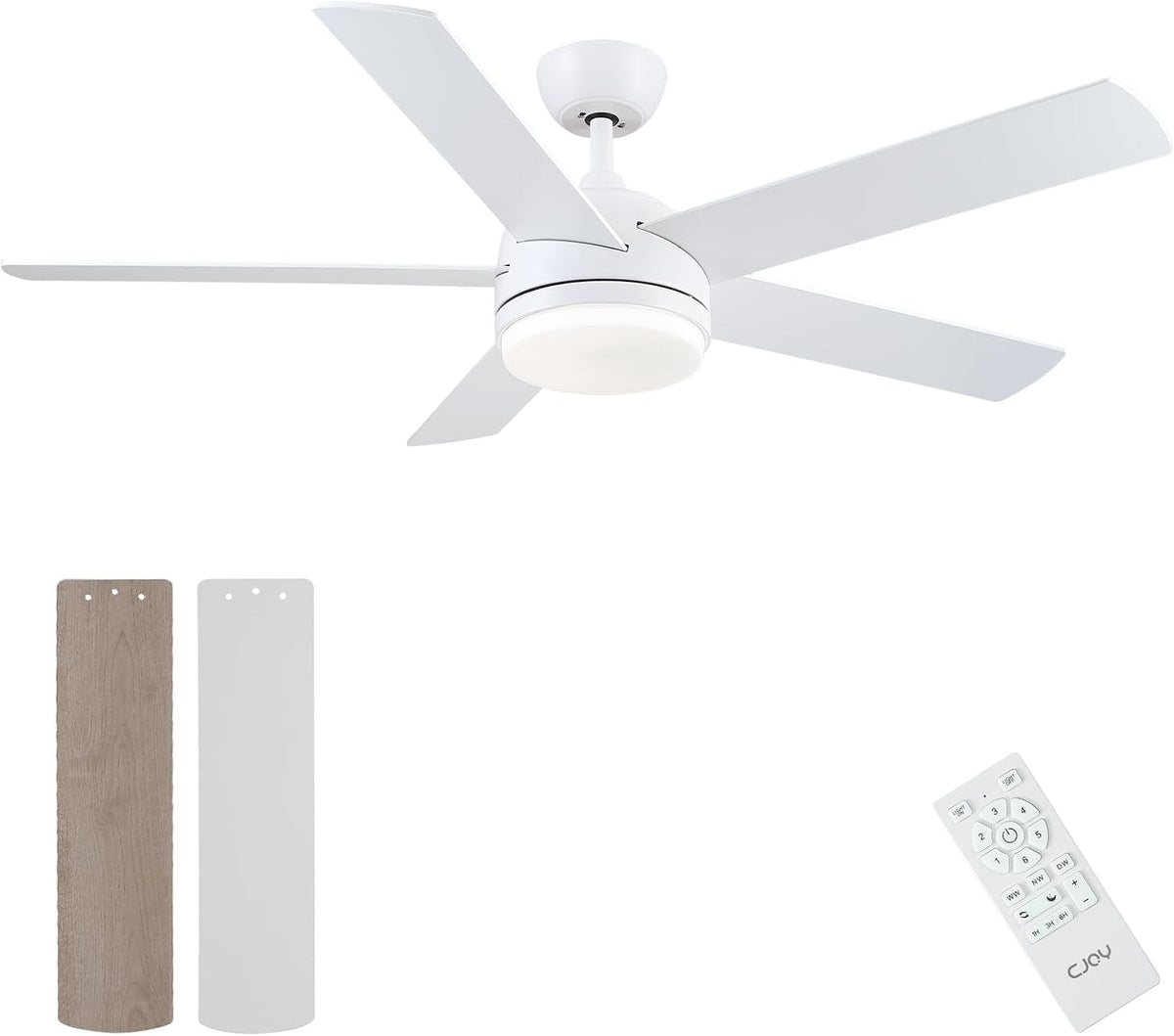 CJOY Zweifarbige Schaufeln Deckenventilator mit Lampe und Fernbedienung, Automatisch, Deckenleuchte, 132 cm, 4,7 W, 6,5 W