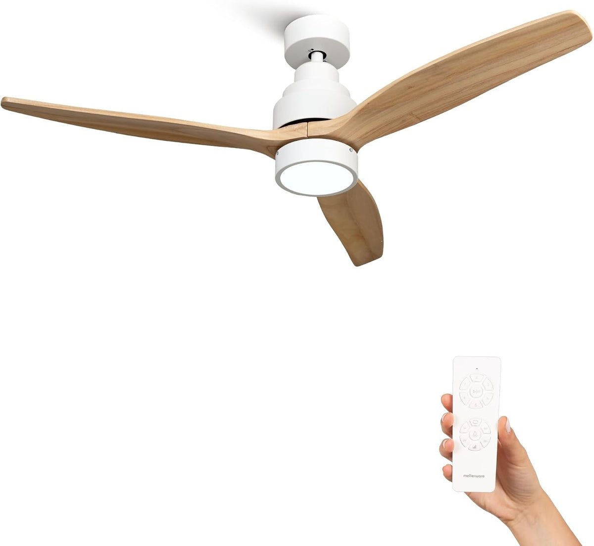 Mellerware - Deckenventilator mit Fernbedienung Brizy Bright, Schlafzimmer, 45 W, 8 Stunden, 24 W, LED, Aluminium