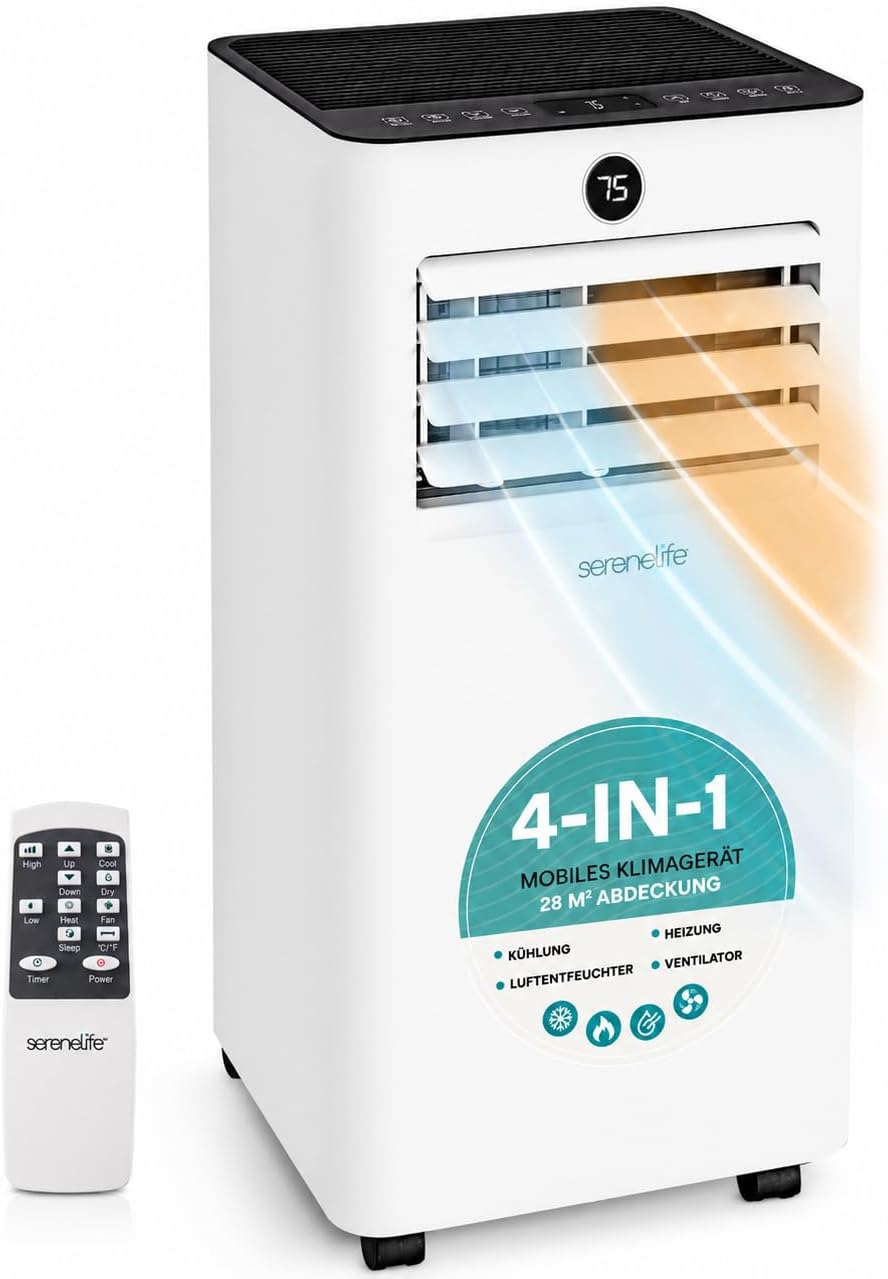 SereneLife Klimaanlage Mobil 7000 BTU, Ventilator, Schlafzimmer, 54 dB, LED