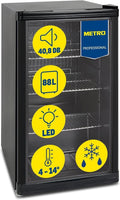 METRO Professional Mini-Kühlschrank GPC1088,88 l, 4 °C, 18 °C, 0.33 l, 0.5 l, 8 kg, LED, Glastür, Edelstahl