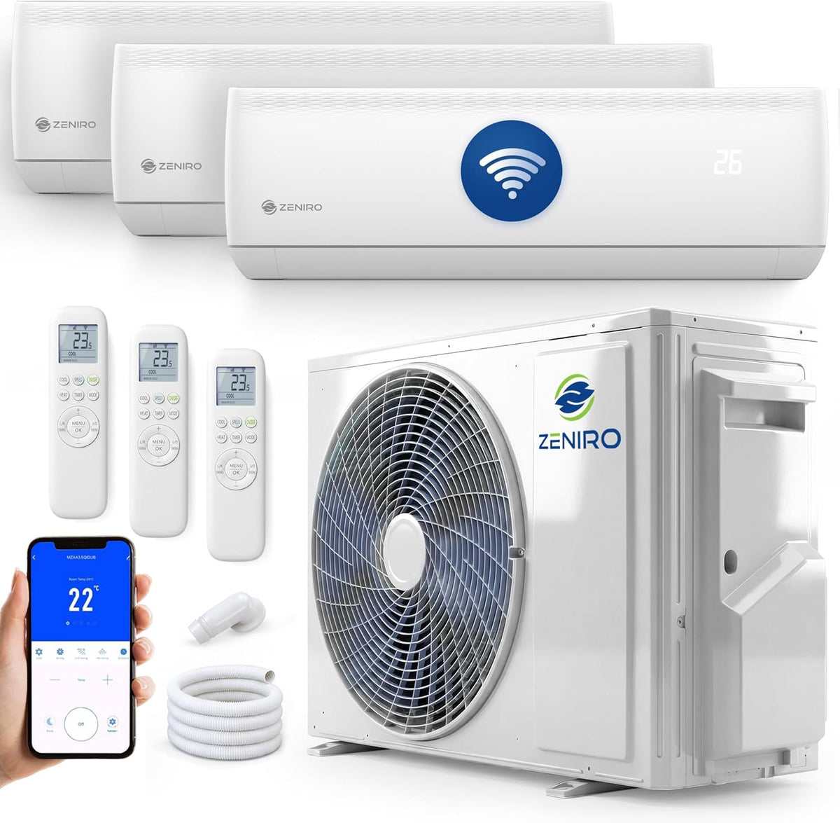 Zeniro 4D -20°C Split-Klimaanlage, 2, 6 kW, 21000 BTU, 6, 2 kW, App-/WLAN-Steuerung, Weiß