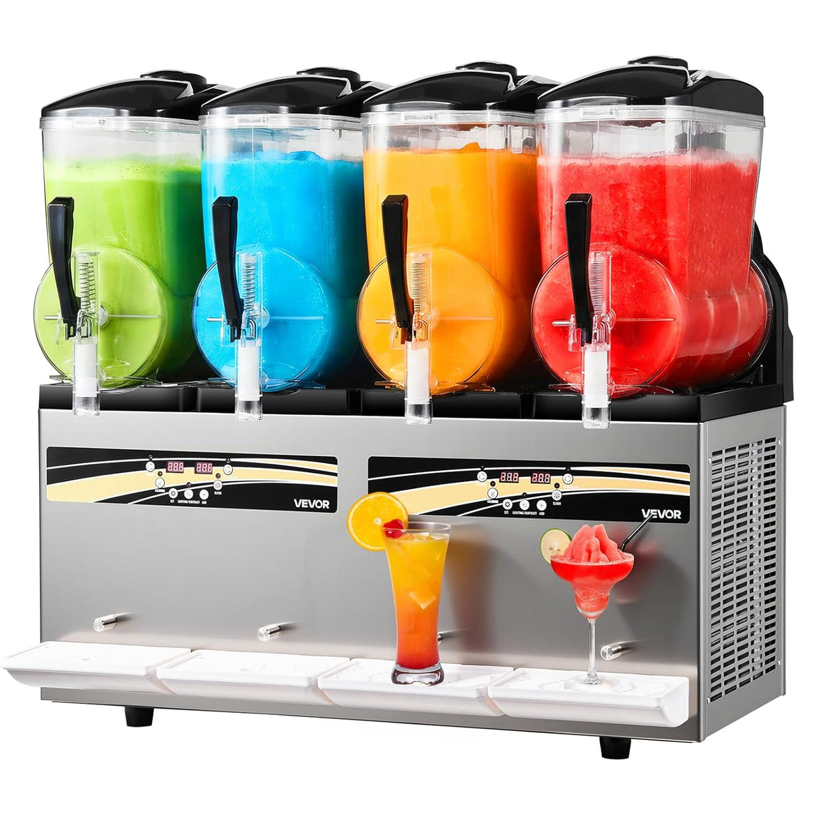VEVOR Slush-Maschine für Gastronomie, 4 × 12 l, 1.650 W, Slusheis- und Kaltgetränke-Eisbereiter mit Digitalsteuerung und Selbstreinigung