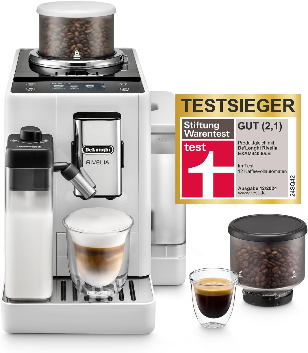 De'Longhi Rivelia EXAM440.55.W Kaffeevollautomat, Automatisch, 72 Stunden, 250 g