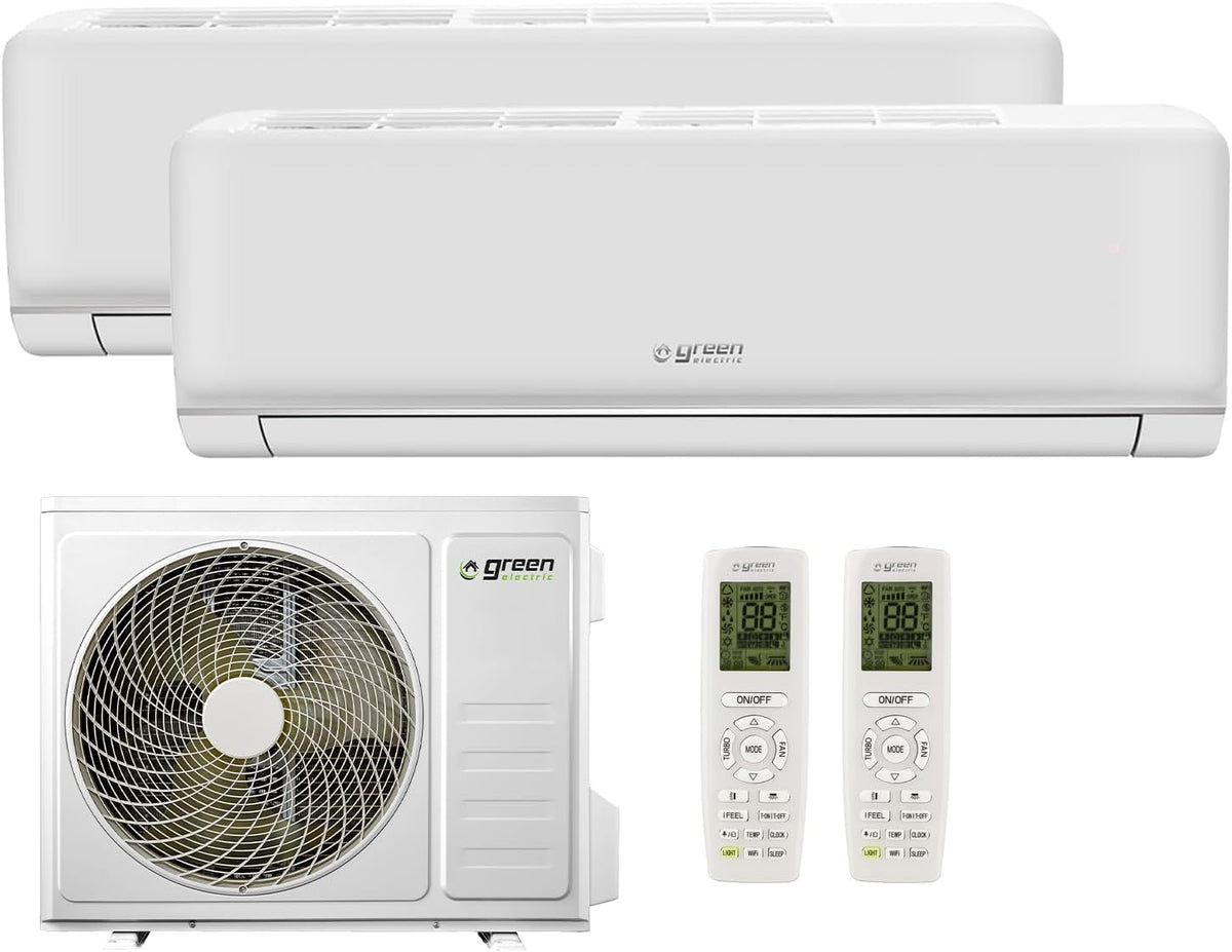 GREEN ELECTRIC Plus Klimaanlage Split 9000+9000 BTU Split-Klimaanlage, R32, Klimagerät mit Zwei Inneneinheiten und 1 Außeneinheit, Fernbedienung