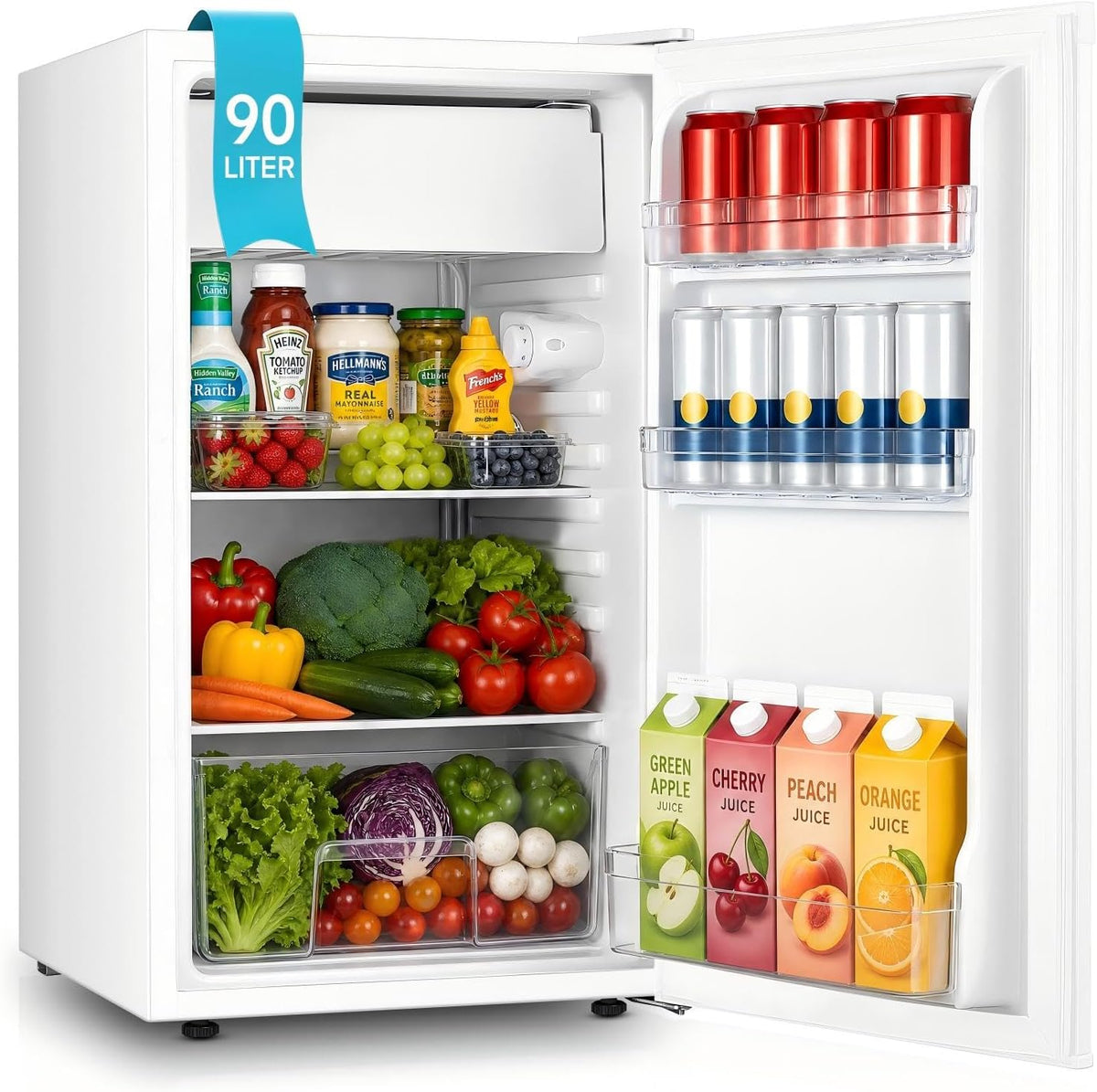 FOHERE Kühlschrank mit Gefrierfach 90 l, Mini-Kühlschrank, Büro, 45 cm, 0,23 kWh, 84 kWh, 41 dB