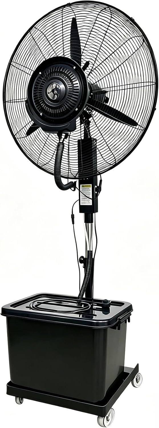 Meedlopia Ventilator innen außen Standventilator, 90° Oszillierender Nebelkühler mit Rollen für Terrasse, 3 Geschwindigkeitsstufen, Luftbefeuchtung